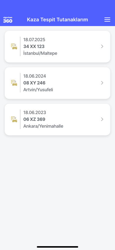My accident report forms screen